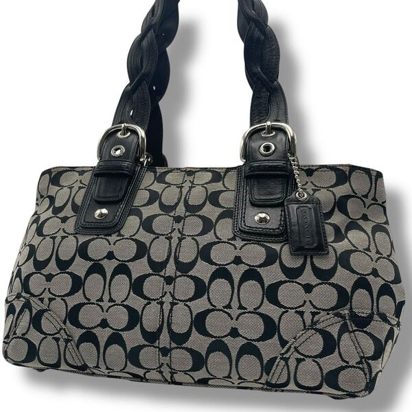 【人気】A4収納可 COACH コーチ トートバッグ キャンバス×レザー 本革 ソーホー 肩掛け 男女兼用 メンズ 金具 編み込み