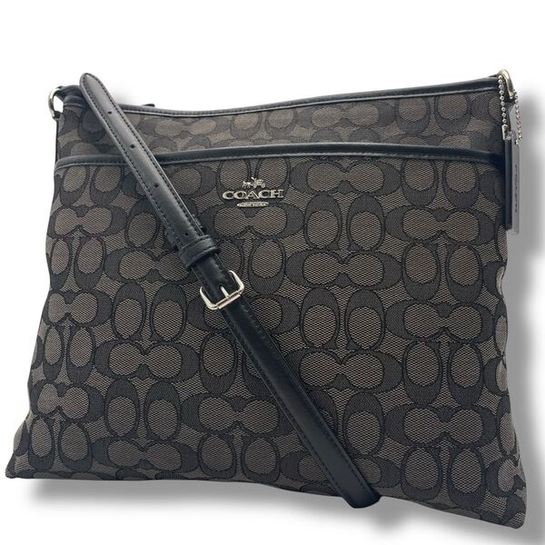【良品】COACH コーチ ショルダーバッグ キャンバス×レザー 本革 シグネチャー 斜め掛け サコッシュ 男女兼用 メンズ ロゴ