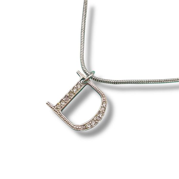 【極美品】Dior クリスチャンディオール ネックレス シルバー ロゴ ラインストーン ペンダント