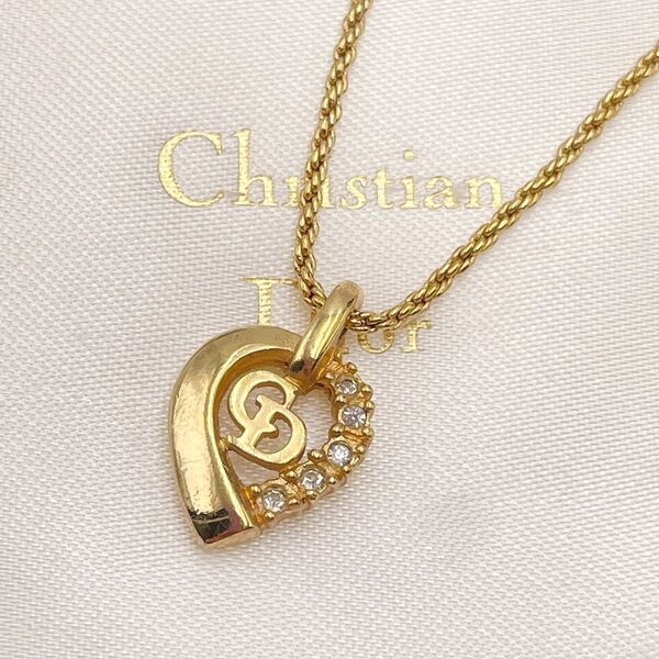 【良品】Dior ディオール ネックレス ゴールド ストーン CDロゴ 刻印 Vintage ビンテージ ビジュー