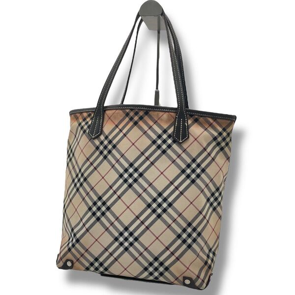 【人気】A4収納可 BURBERRY バーバリーブルーレーベル トートバッグ ノバチェック ナイロン×レザー 本革 肩掛け