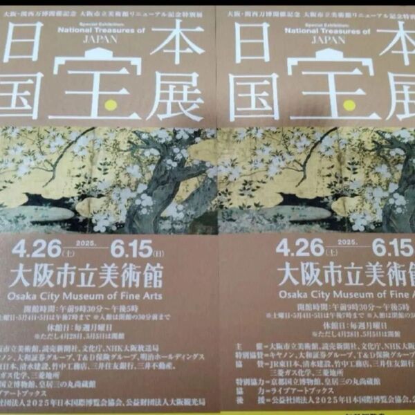 大阪市立美術館 日本国宝展 チケット 招待券 2枚