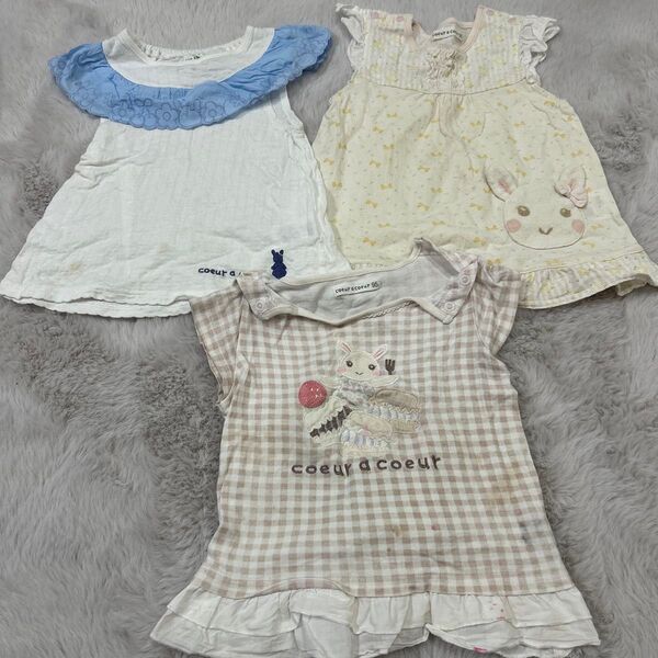 難あり!キッズ子ども女の子ベビー服トップス半袖Tシャツ3点セット 90センチ95センチクーラクールキムラタン