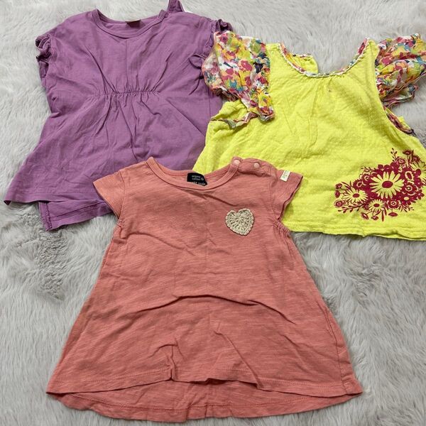 キッズ子ども女の子ベビー服トップス半袖Tシャツ3点セット90センチプティマインナルミヤ