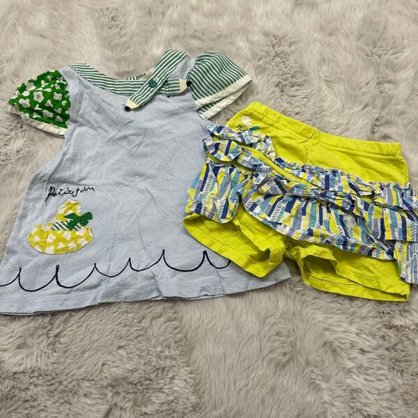 キッズ子ども女の子ベビー服トップス半袖Tシャツボトムスショートパンツ2点セット90センチプチジャム
