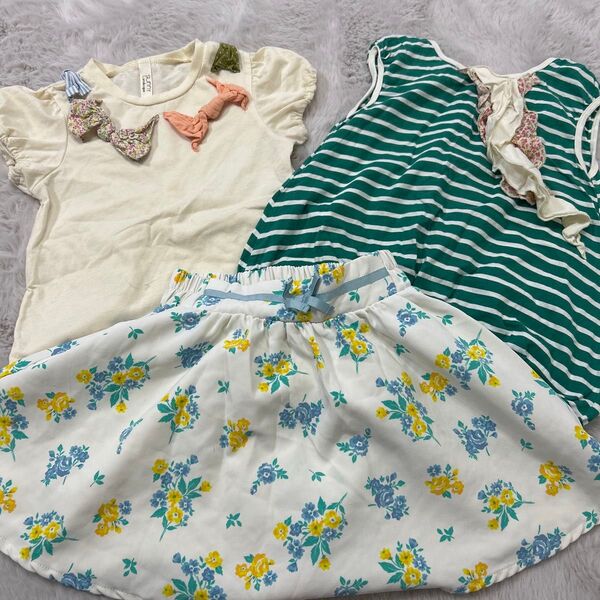 キッズ子ども女の子トップス半袖Tシャツボトムスインパン付きスカート3点セットまとめ売り130センチセラフサニーランドスケープ