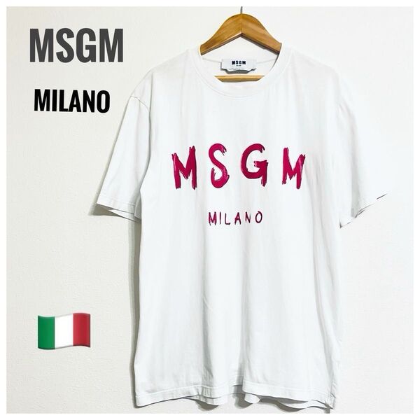 ★人気★ MSGM ロゴTシャツ ハイブランド ロゴプリント 半袖 ホワイト Lサイズ
