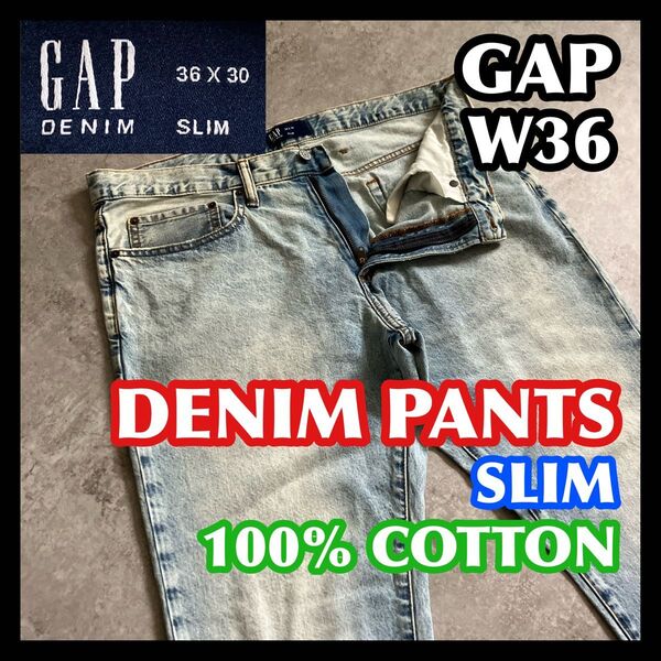 大きいサイズ GAP DENIM SLIM W36 ギャップ スリム デニムパンツジーンズ ライトブルー 綿100%