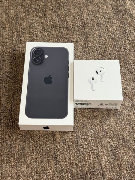 新品 未開封 iPhone16 128 ブラック SIMフリー AirPods 4 アクティブノイズキャンセリング搭載
