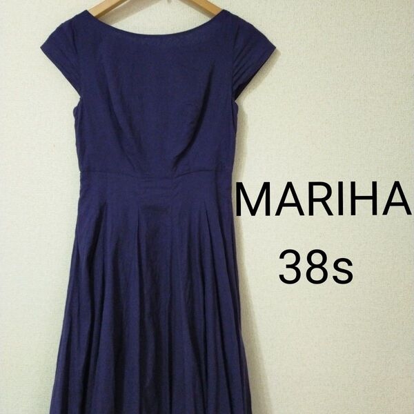 マリハ 月の夢のドレス ネイビー フレンチスリーブ フレアーワンピース マキシワンピース 38S MARIHA