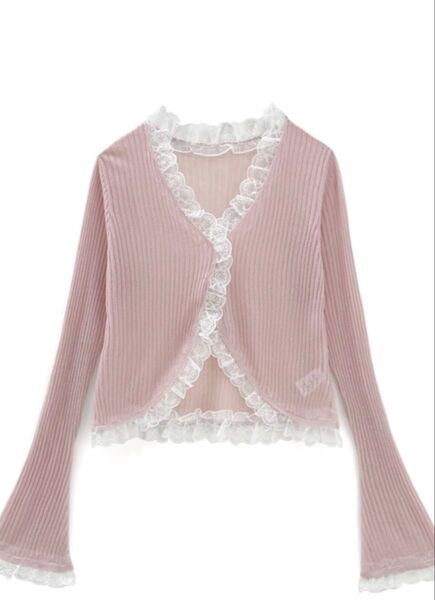 GRL レースフレアスリーブニットカーディガン