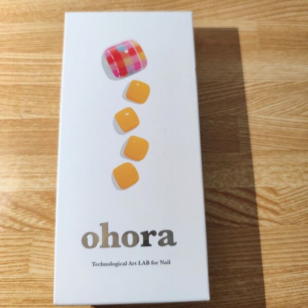 ohora オホーラ フット ネイル 足 セミキュア ジェルネイル シート シール オレンジ チェック