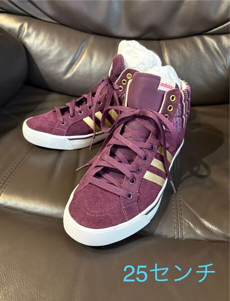 adidas ハイカットスニーカー 25cm パープル USED メンズ レディース