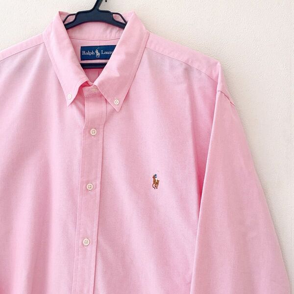 【美品】RALPH LAUREN ラルフローレン ボタンダウンメンズ長袖シャツ ワンポイント ポロブランド コットン100