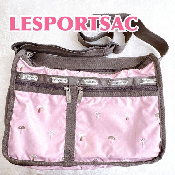 LESPORTSAC レスポートサック きのこ刺繍のショルダーバッグ ピンク ポーチ バック 定番キノコ柄 斜めがけ 旅行トラベル