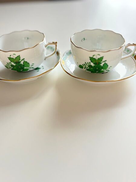 Herend ヘレンド グリーン カップ&ソーサー 2客
