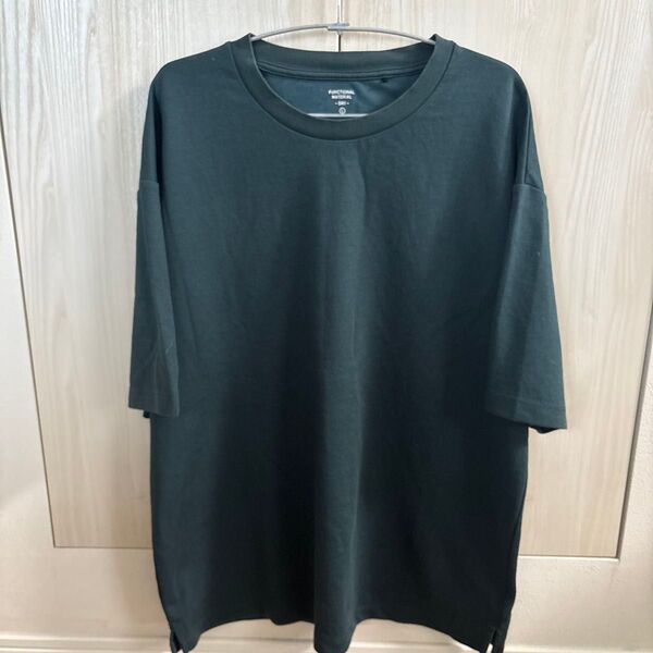 ジーユー ドライポンチビッグTシャツ グリーン クルーネック L メンズ 無地 半袖
