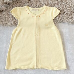 ファミリア Fダッシュ イエロー ビーズ刺繍 前ファスナー サマーカーディガン 子供服 女の子 キッズ familiar 130