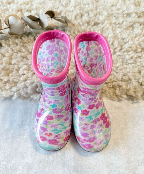 キッズ レインブーツ 15cm 花柄 ピンク 長靴 子供