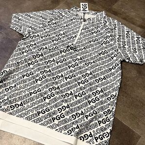 新品 PEARLY GATES パーリーゲイツ by PGG マーブル・ロゴ総柄 ハーフジップアップシャツ 半袖シャツ