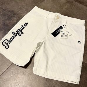 新品 サイズ6 PEARLY GATES パーリーゲイツ 筆記体ロゴグラフィック 千鳥ジャガード ショートパンツ ダークネイビー