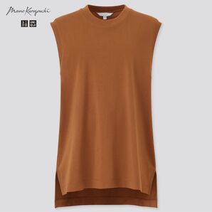 【ユニクロ】エアリズム コットンオーバーサイズTシャツ(ノースリーブ)Lサイズ ブラウン 接触冷感 マメクロコラボ ★美品★