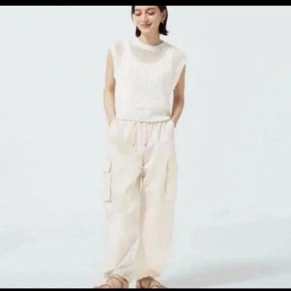GU カーゴプルオンパンツ M カーゴパンツ パラシュートパンツ ワイドパンツ ジョガーパンツ アイボリー ホワイト 白