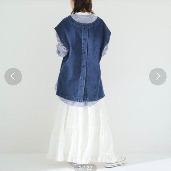 ベイクルーズ B.C STOCK simplicite デニムベスト ジレ 深Vネック ノースリーブ 前後2way Gジャン 厚手