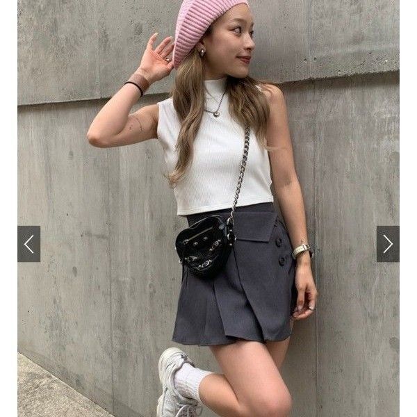 未使用タグ付き ハイネックリブテレコトップス 白 ホワイト タンクトップ ノースリーブ カットソー サマーニット GRL