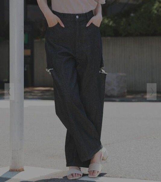 C・O・L・Z・A honeys サイドカットワイドストレートデニムパンツ アイボリー ウエストゴム ジーパン ジーンズ ダメージ