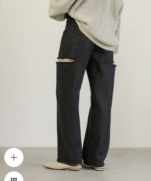 select moca サイドカット デニムパンツ ワイドストレート ジーンズ ジーパン ハイウエスト 黒 グレー セレクトモカ