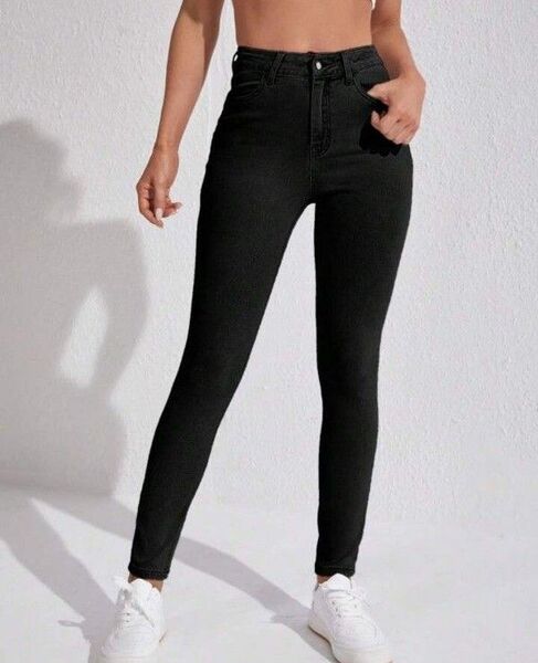 SHEIN スーパーストレッチ スキニーデニムパンツ 28 黒 ブラック ジーパン ジーンズ ハイウエスト 伸縮性
