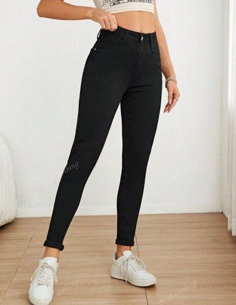 SHEIN ブラック スキニーデニムパンツ 28 黒 ブラック ジーパン ジーンズ スーパーストレッチ ハイウエスト 伸縮性