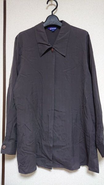 絹100% jasmi silk 長袖シャツ ブラウス チャコールグレー M 羽織り 日除け 紫外線対策