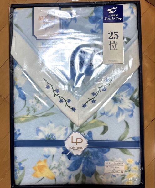 ルイピトー 四方ヘム綿毛布 140×200 ブルー 花柄 シングル フランス