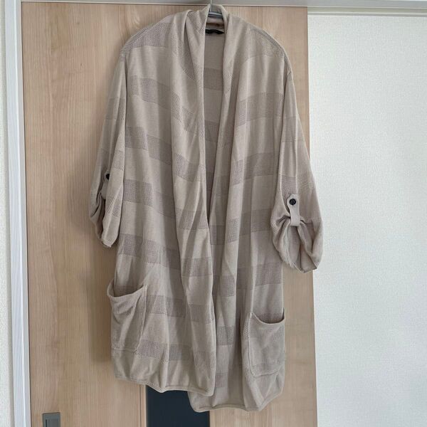 Burberry ベージュ カーディガン 透かし編み ボーダー 七分袖 綿100%