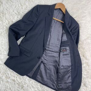 美品 アニエスベー テーラードジャケット ネイビー ストライプ 44 水玉 M agnes b. ブレザー ビジネス 春夏