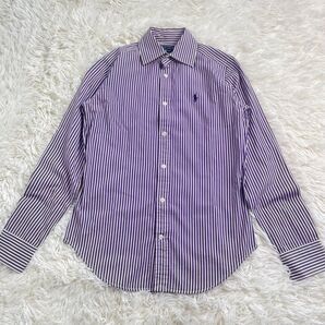 美品 ラルフローレン 長袖シャツ パープル ストライプ ホースロゴ Sサイズ RALPH LAUREN シャツ トップス