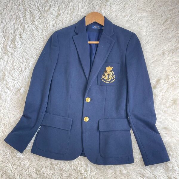 美品 ポロラルフローレン 紺ブレ 金ボタン テーラードジャケット ロゴ Sサイズ Polo Ralph Lauren ブレザー