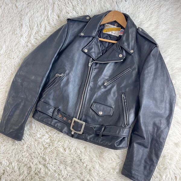 希少 schott ライダースジャケット ダブル ブラック 618 本革 Lサイズ レザー 黒 ショット バイカー USA製