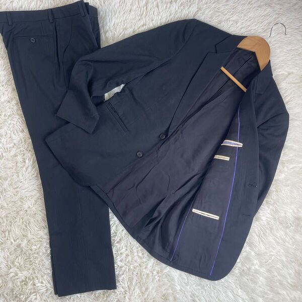 美品 ポールスミス セットアップスーツ ストライプ ブラック ビジネス Mサイズ ビジネス Paul Smith メンズ 黒