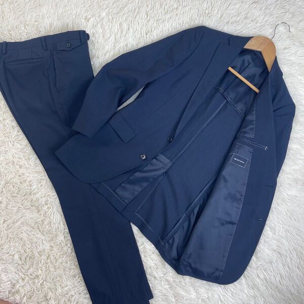 美品 ザスーツカンパニー スーツセットアップ ネイビー ストライプ Mサイズ THE SUIT COMPANY 通勤 背抜き