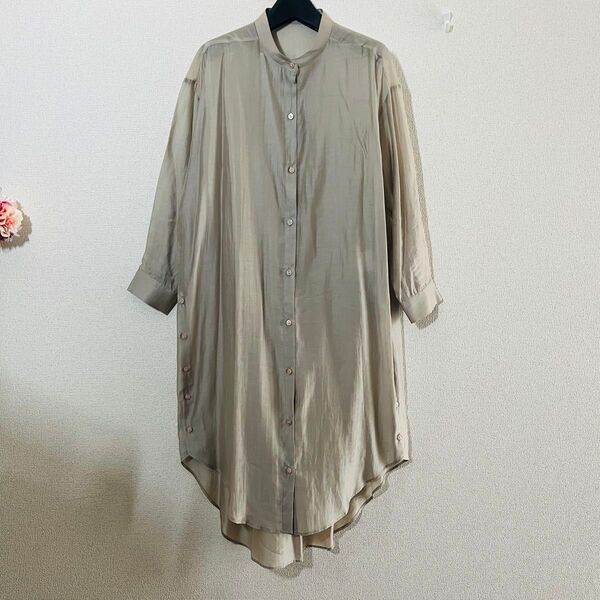 【訳あり】エピデミーク ロングシャツワンピース ベージュ サイドボタン