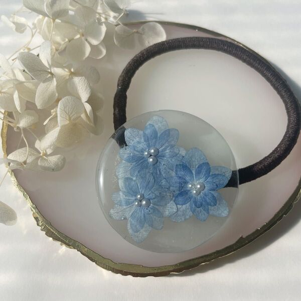 208.レジン ドライフラワー 押し花 ヘアゴム 紫陽花 ハンドメイド