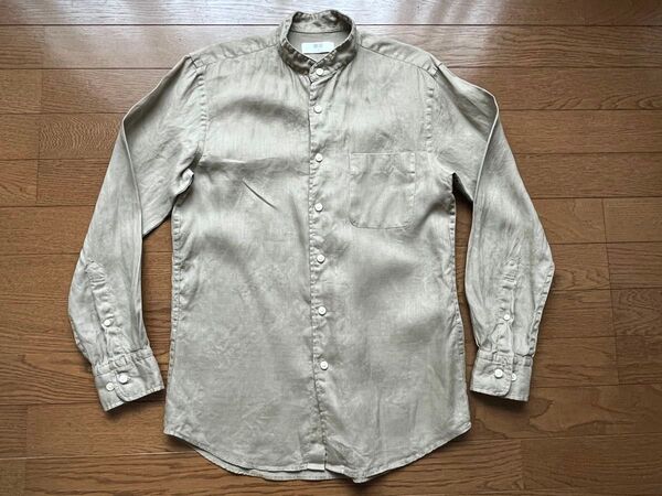 ユニクロ リネン バンドカラーシャツ ベージュ Sサイズ