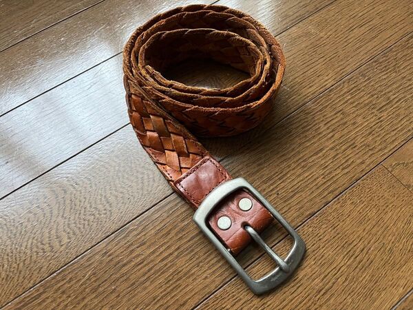 編み込み革ベルト ライトブラウン 112センチ