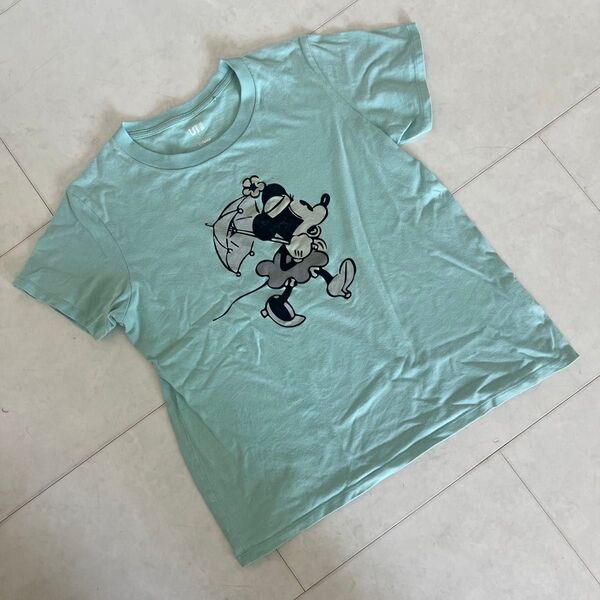 UT UNIQLO ユニクロ DISNEY ディズニー ミニーマウス TシャツレディースL 半袖 グリーン緑 アンブレラ傘