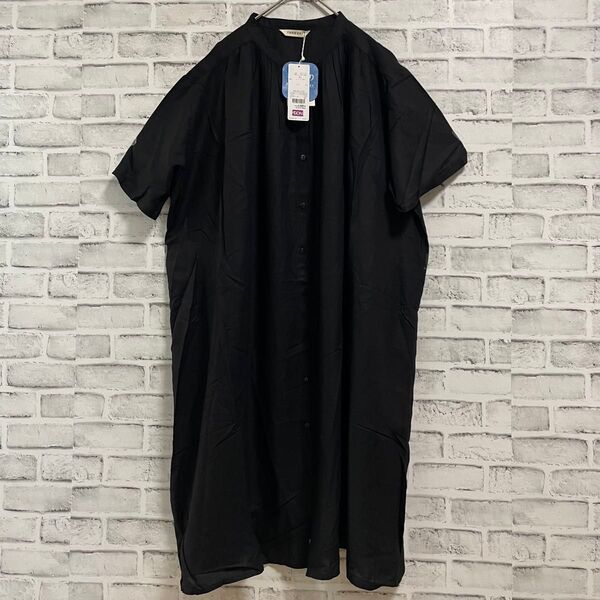 新品☆ 接触冷感♪UV ノアンヌ noannu 半袖 シャツワンピース ブラック 4L