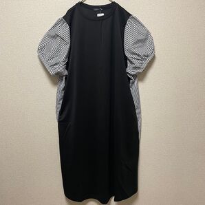 新品☆大きなサイズ ストライプ バルーン袖ワンピース ブラック 3L