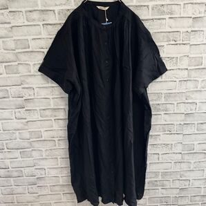 新品接触冷感♪UV ノアンヌ 半袖 シャツワンピース ブラック 5L